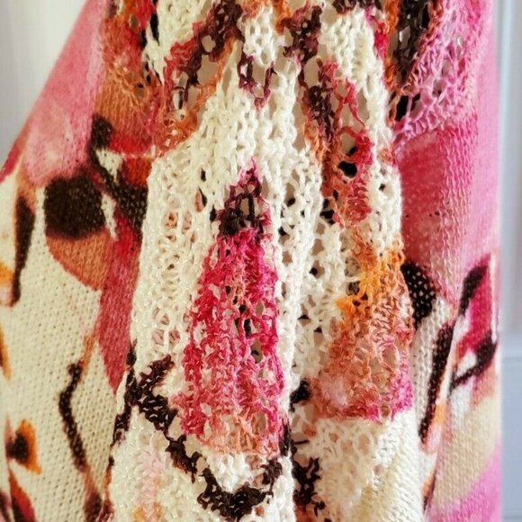 Chicos Pink Floral Cherry Blossom Print Netting Spring Summer Blouse Top Size 2 - Picture 8 of 13